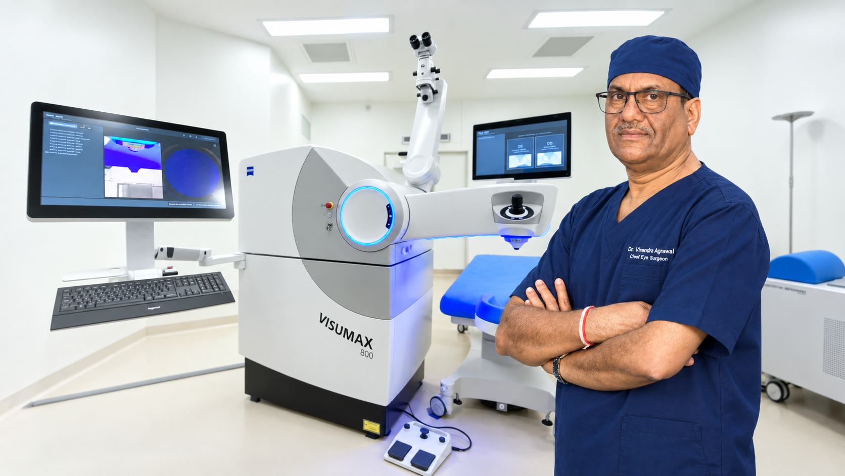 Perfect Vision Laser Eye Hospital, जयपुर के ऑपरेशन थिएटर में ZEISS VISUMAX 800 लेज़र सिस्टम के साथ डॉ. वीरेंद्र अग्रवाल